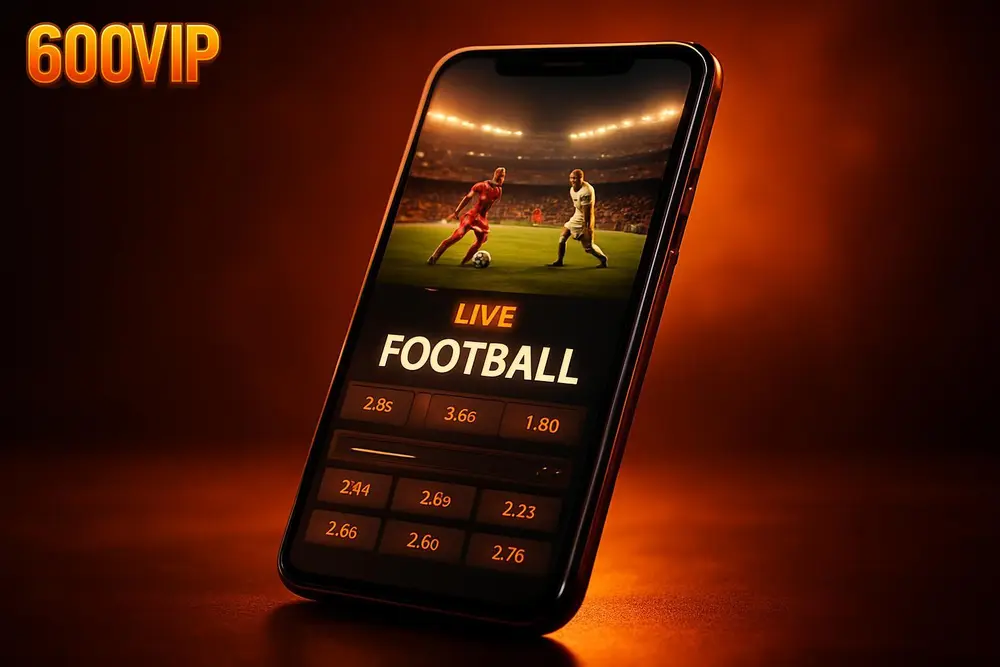 600VIP Football Betting — a smartphone displaying a live football match betting screen